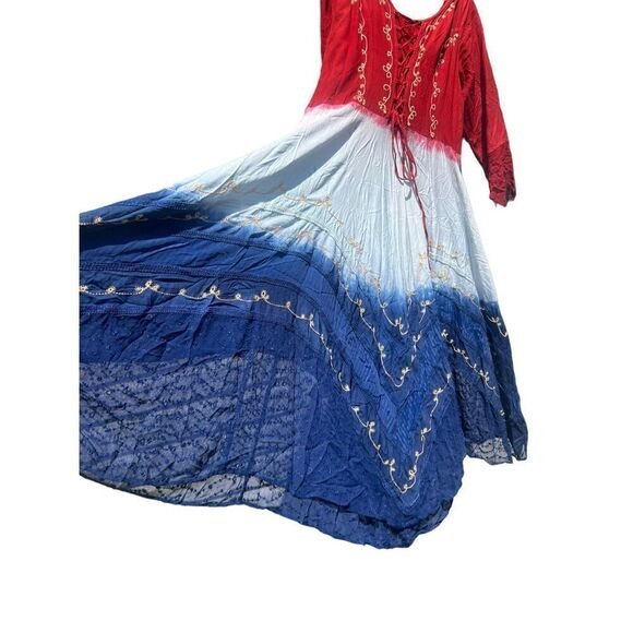 Blue Tie Dye Boho Medieval Cosplay Maxi Dress Pyramid Collection festival L goth - Picture 7 of 10